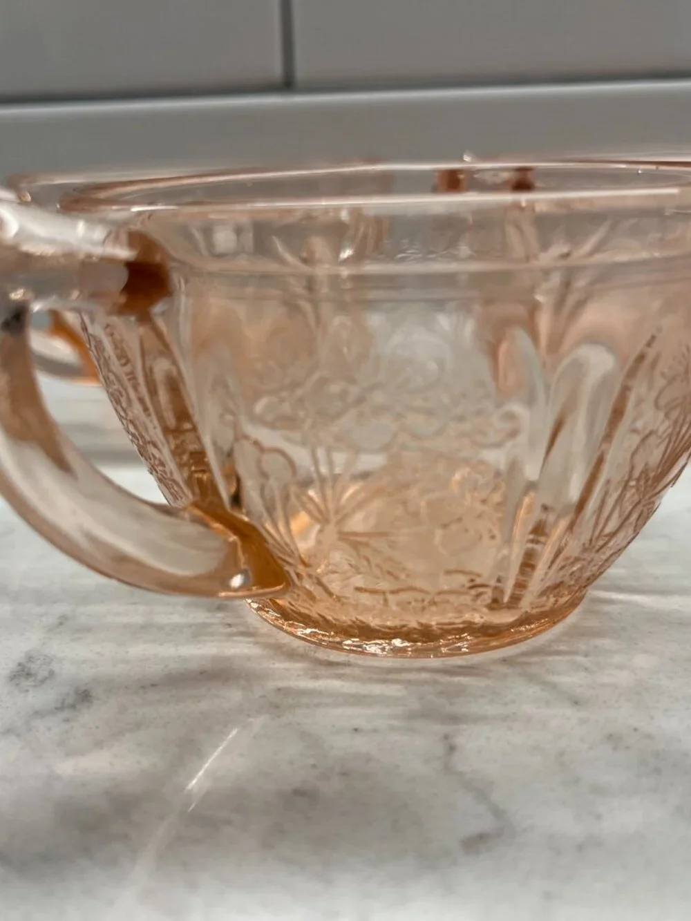 (6) Vintage Pink Depression Jeannette Glass Cherry Blossom Teacups